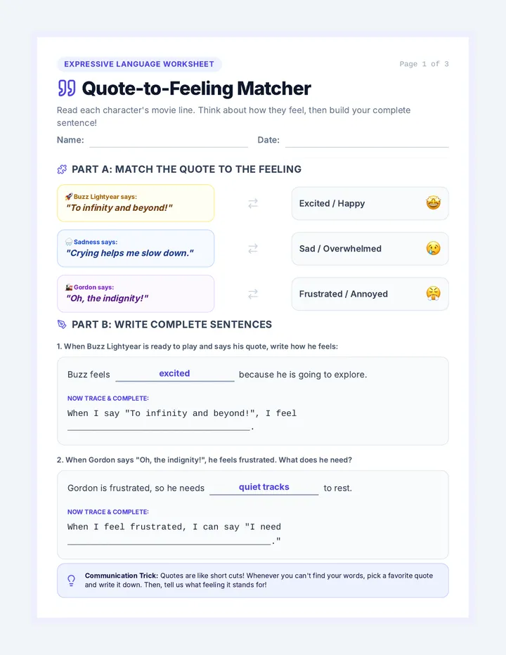 Movie Match Sentence Builders