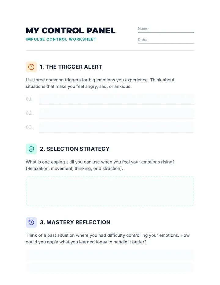 Impulse Control Worksheet