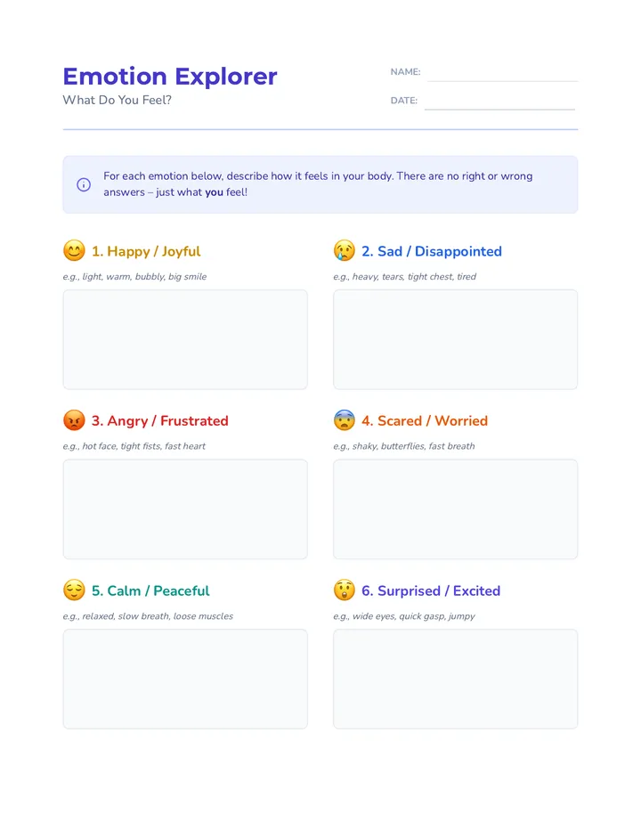 Emotion Explorer Worksheet