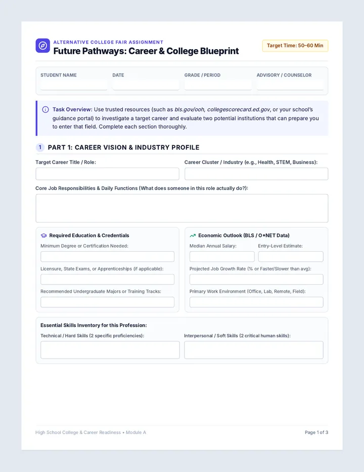 Future Pathways Exploration Worksheet