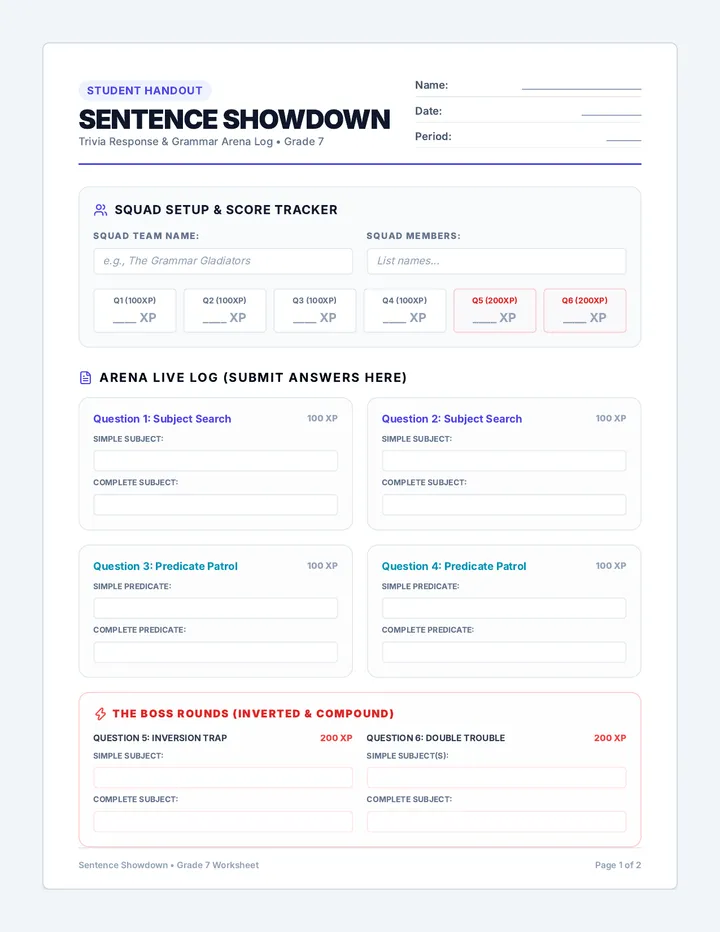 Sentence Showdown Worksheet