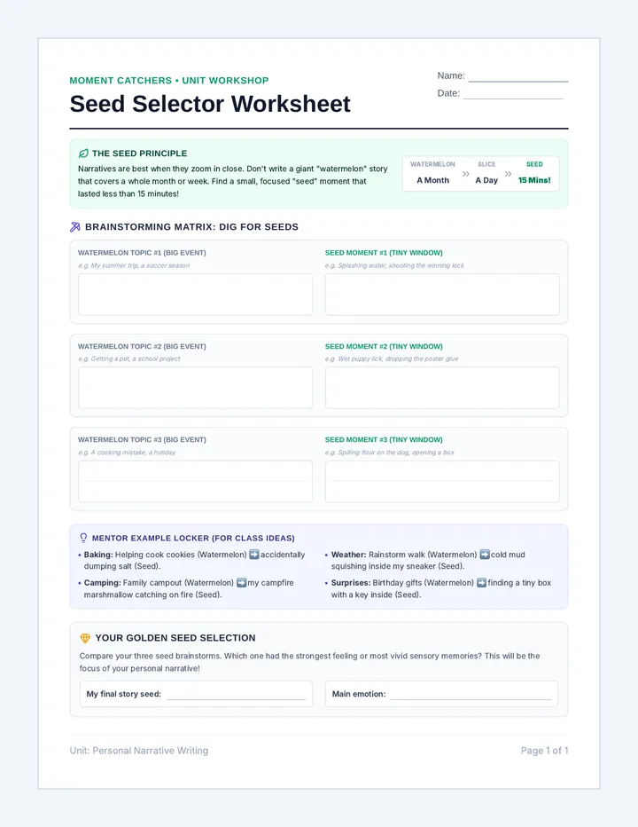 Seed Selector Worksheet