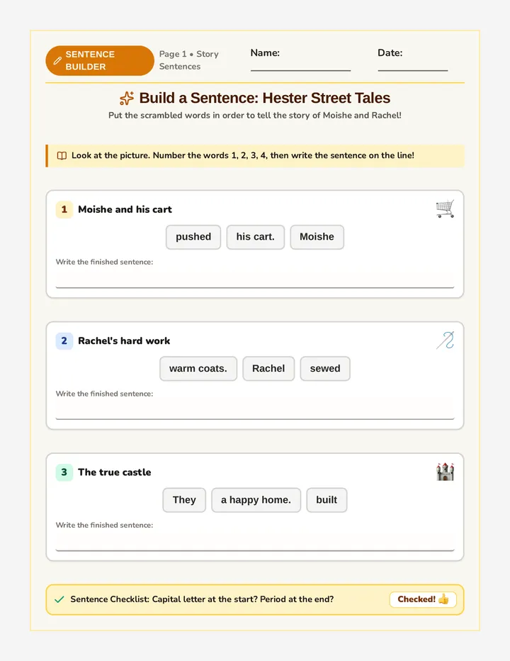 Story Sentence Builder Worksheet