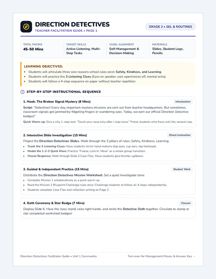 Direction Detectives Teacher Guide