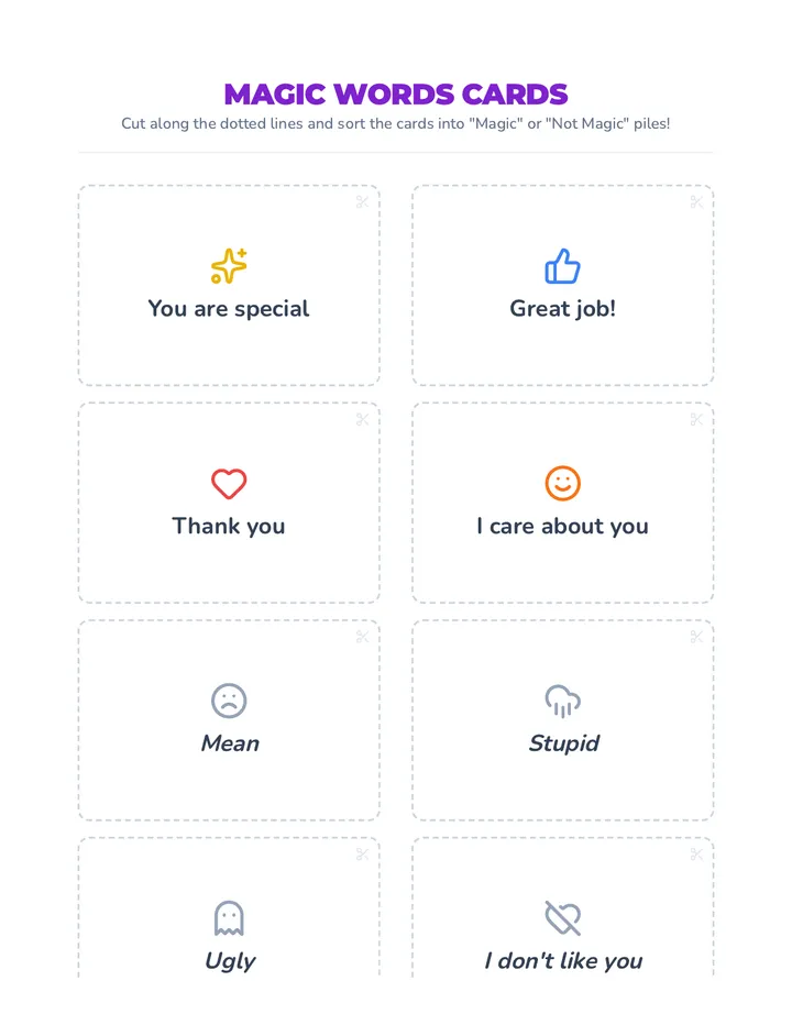 Magic Words Cards Worksheet