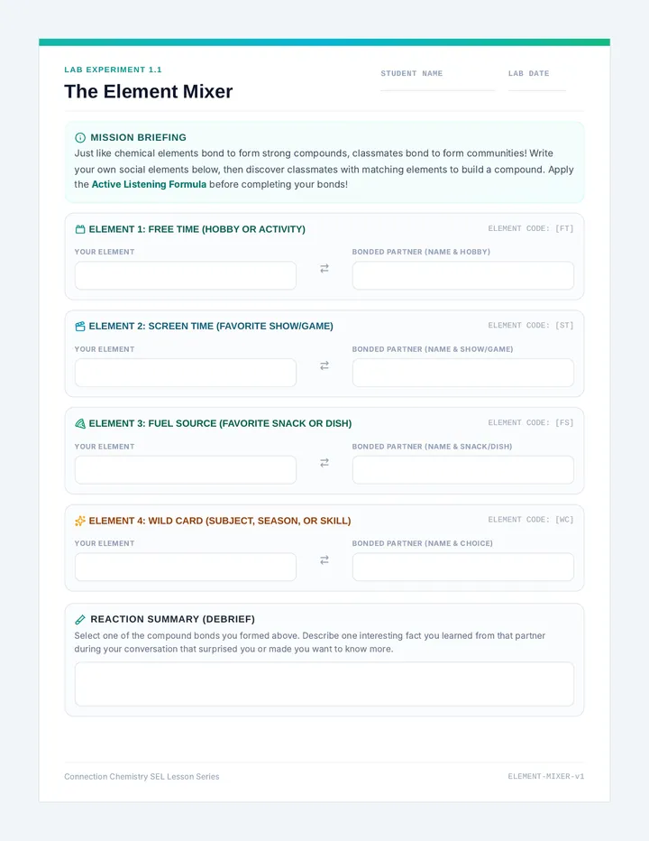 Element Mixer Worksheet