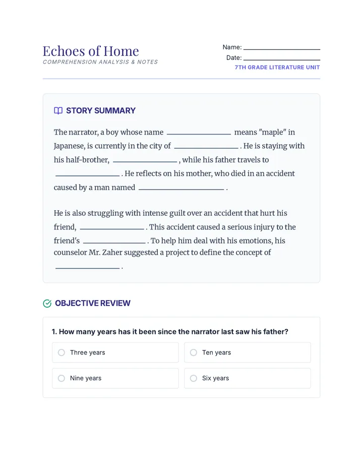 Echoes of Home Worksheet