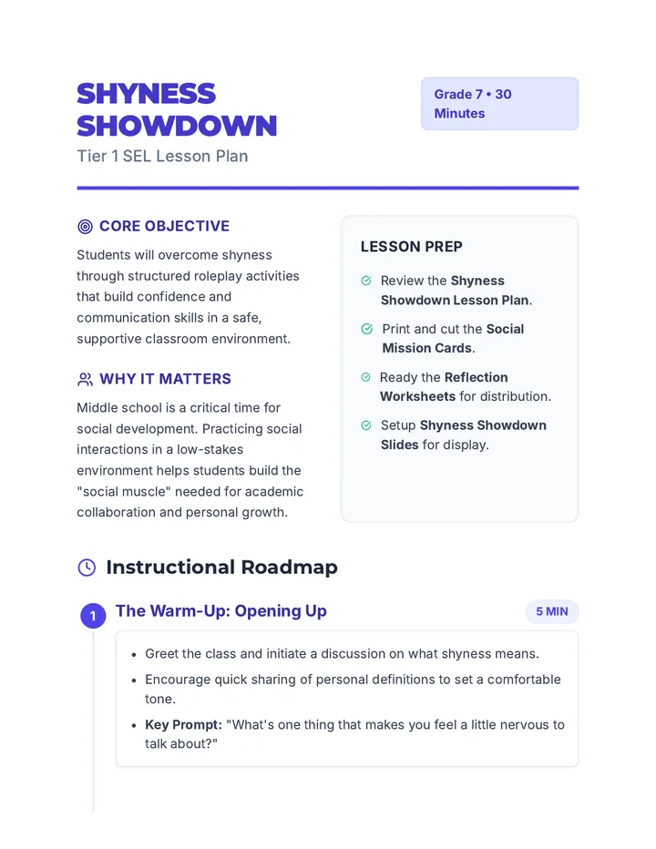 Shyness Showdown Lesson Plan