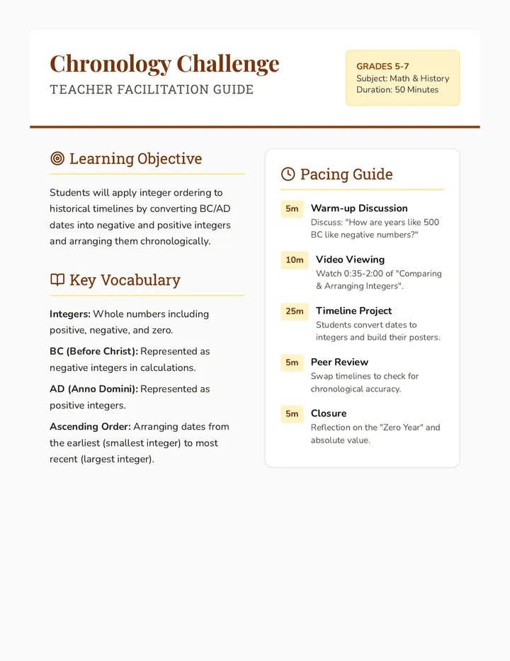 Chronology Challenge Teacher Guide