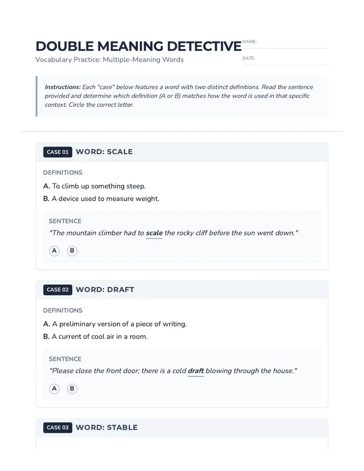 Double Meaning Detective Worksheet