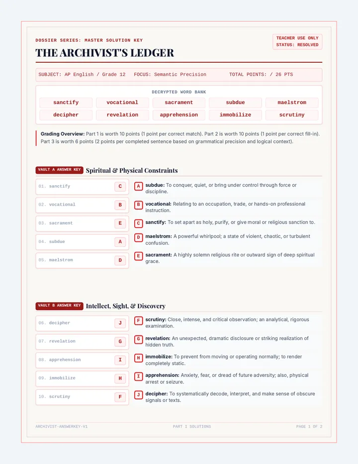 Archivist Ledger Answer Key