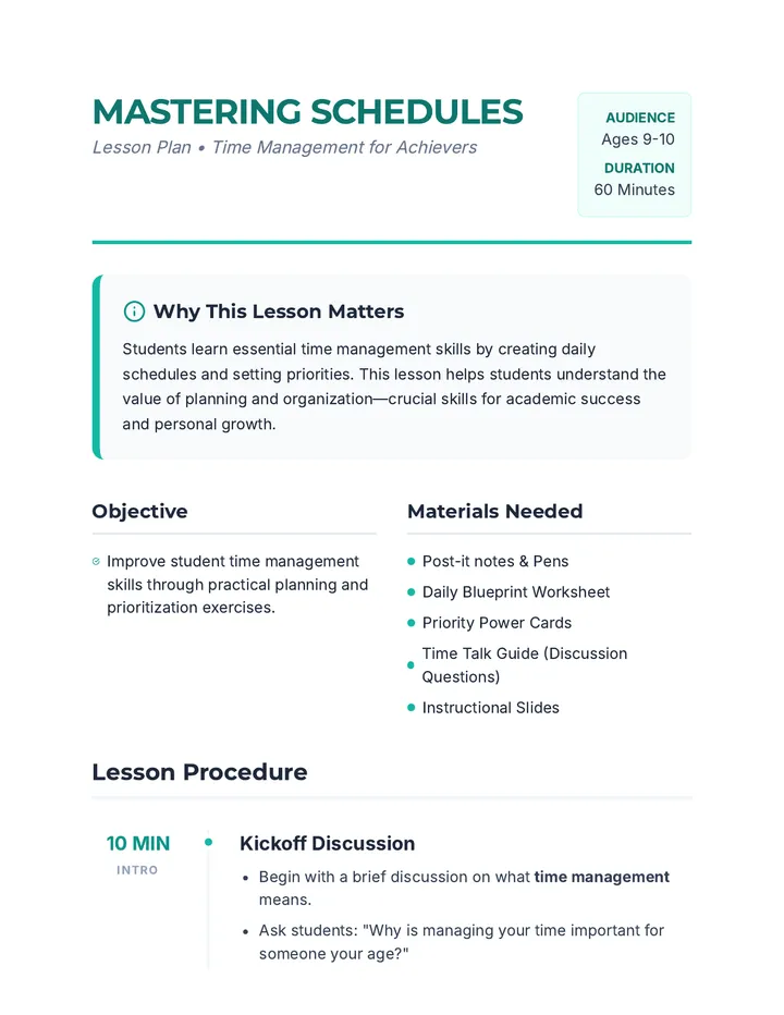 Mastering Schedules Teacher Guide