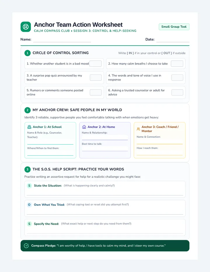Anchor Team Action Worksheet