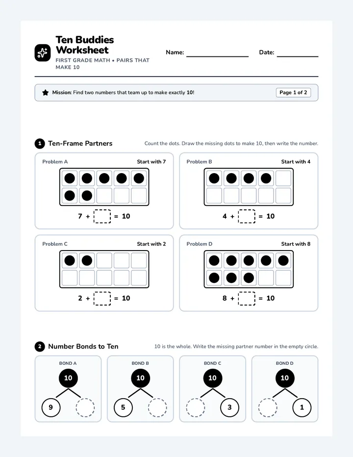 Ten Buddies Worksheet