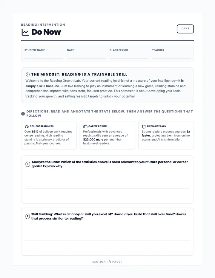 Reading Growth Workbook