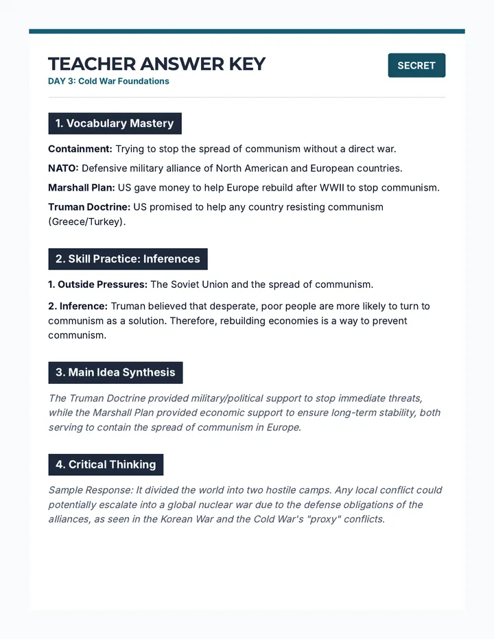 Cold War Foundations Answer Key