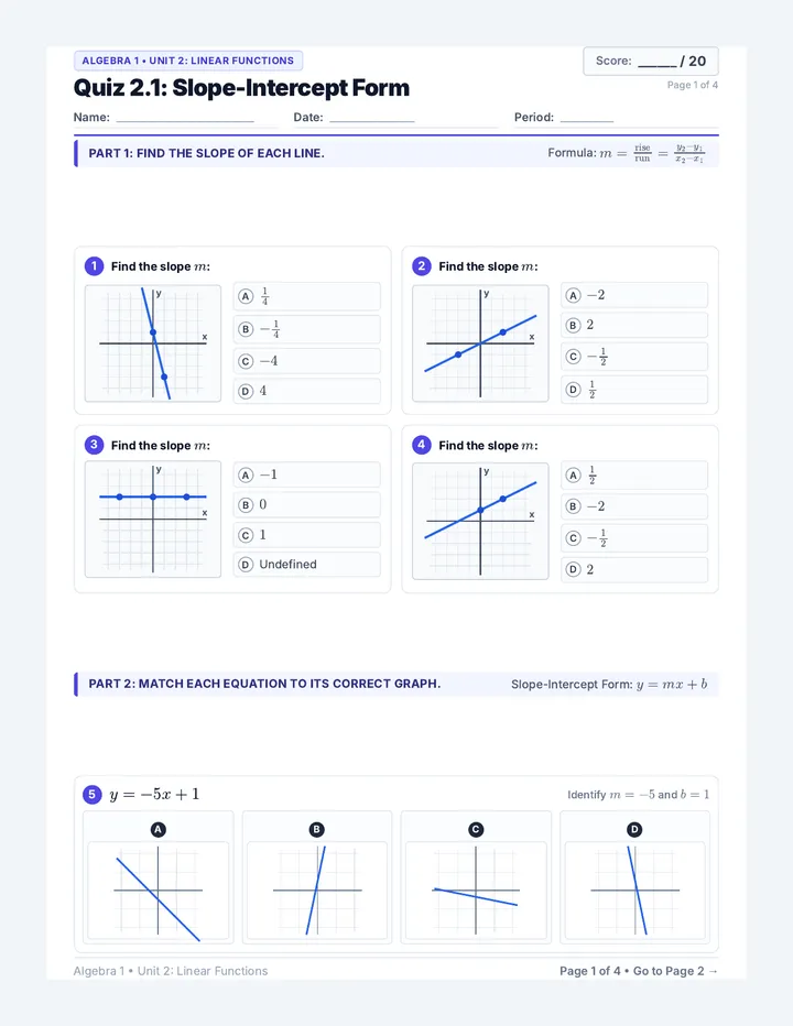 Slope Intercept Form Quiz