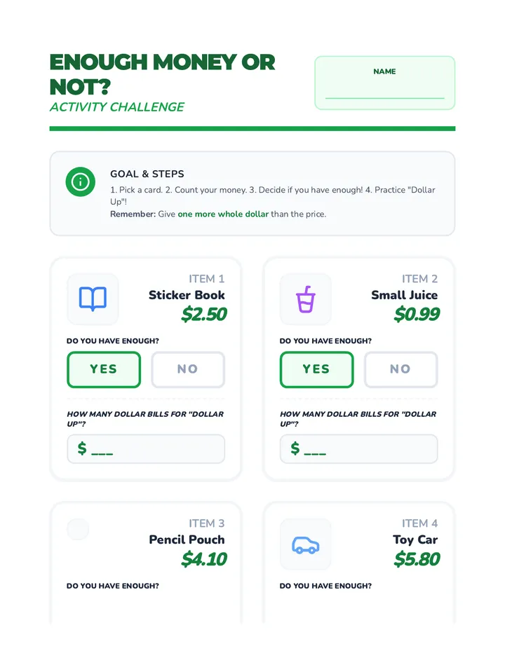 Enough Money Practice Activity