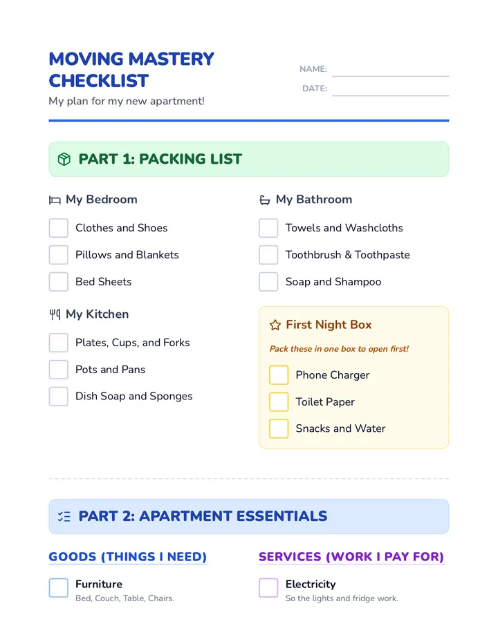 Moving Mastery Checklist Handout
