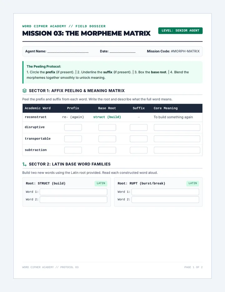 Morphology Matrix Mission Worksheet