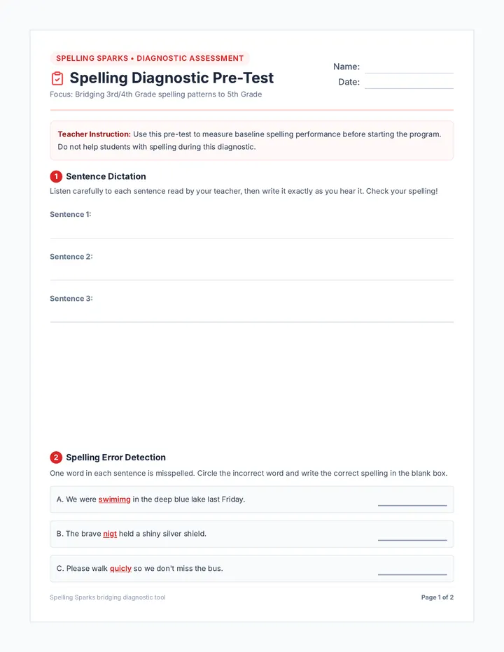 Spelling Sparks Pre Test