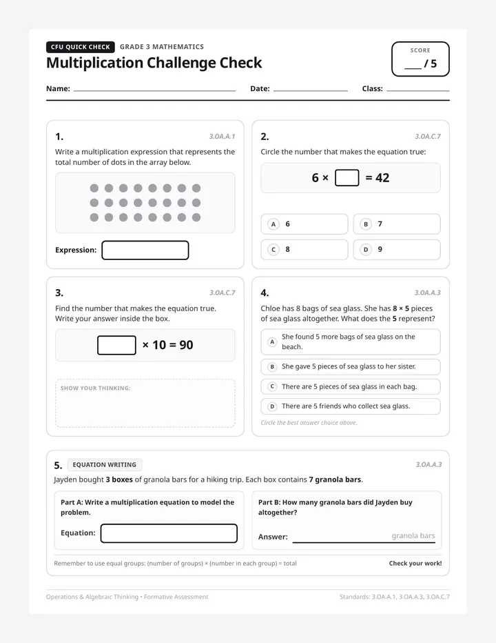 Multiplication Challenge Quick Check