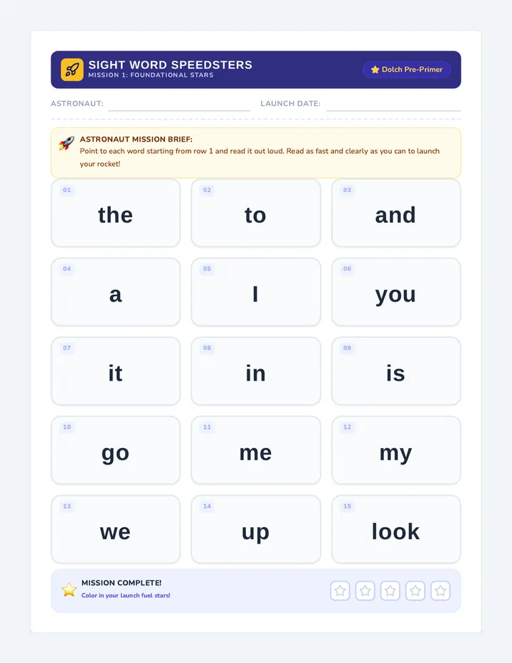 Speedster Student Sheets