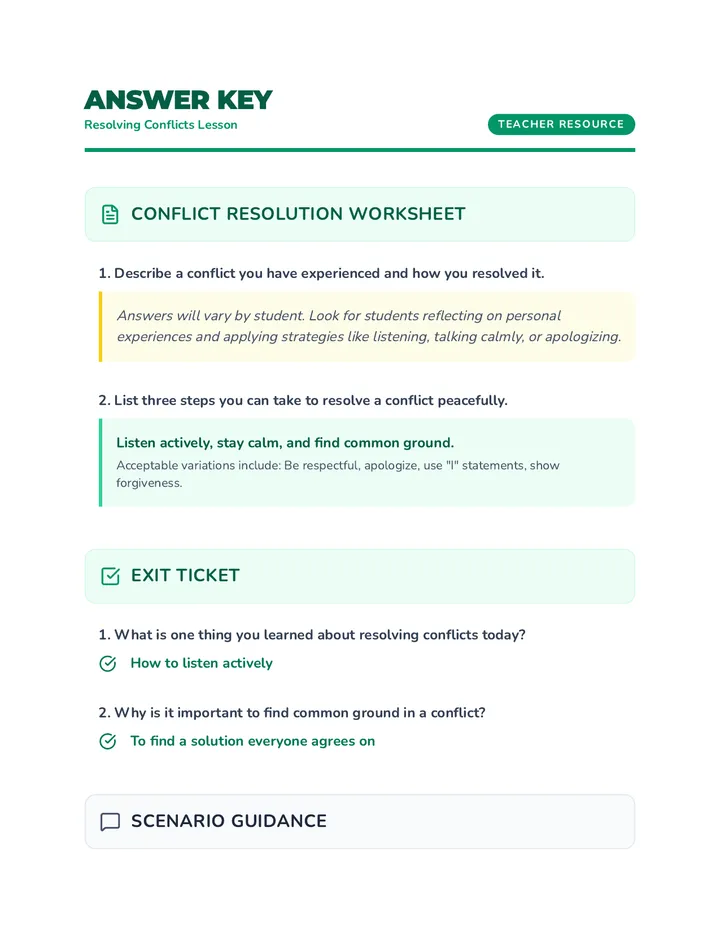 Conflict Resolution Answer Key