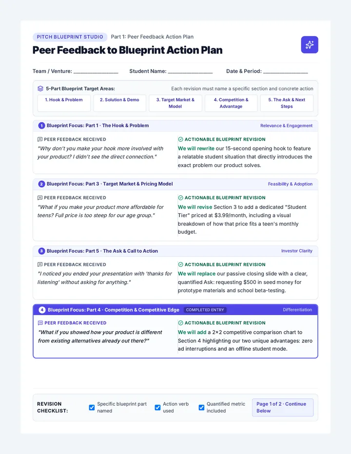 Pitch Blueprint Revision Worksheet