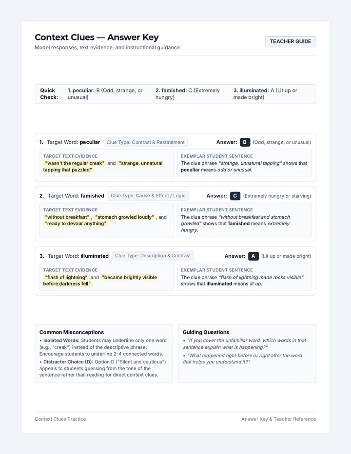 Context Clues Answer Key