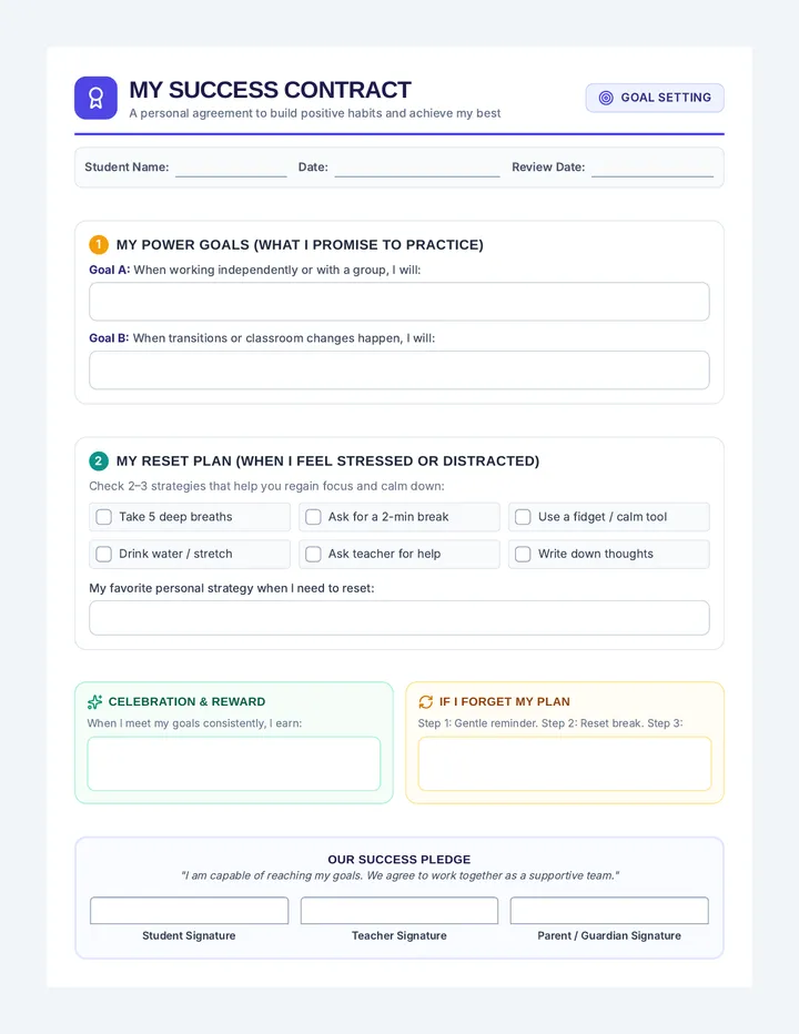 Goal Getter Contract Worksheet