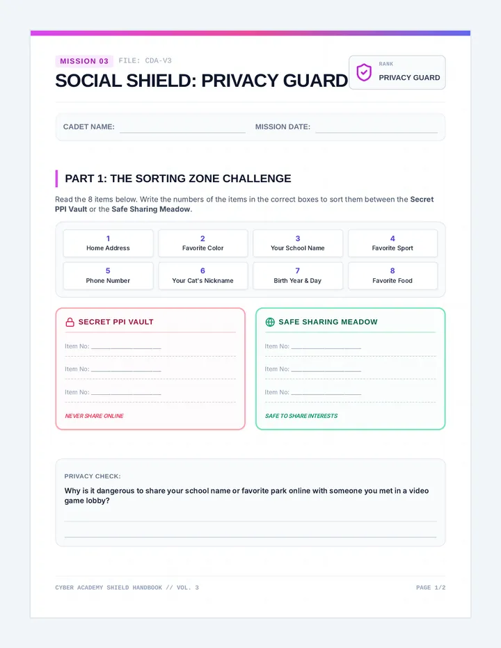 Social Shield Worksheet