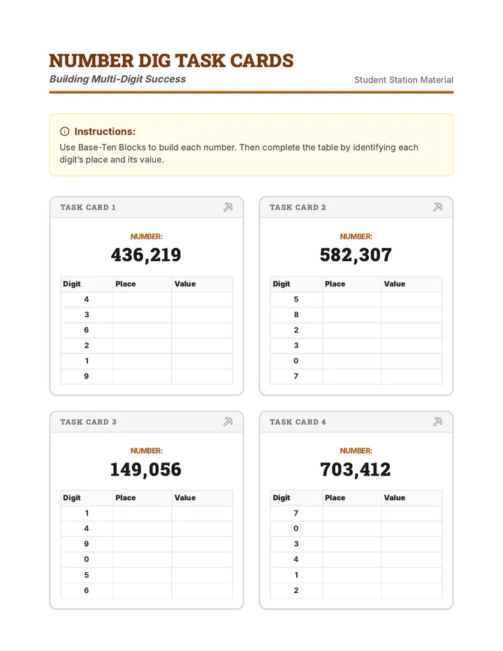 Number Dig Task Cards