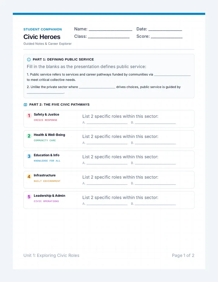 Civic Heroes Worksheet