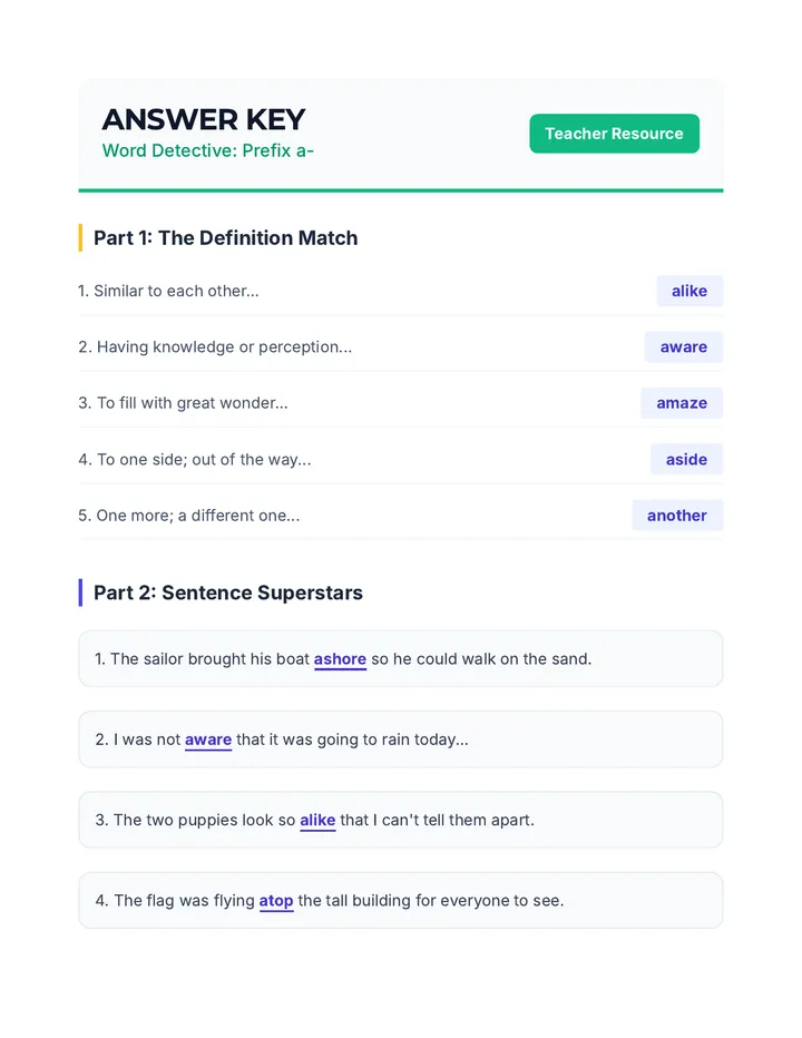 Word Detective Answer Key