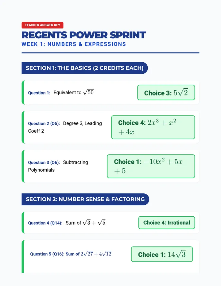 Week 1 Power Sprint Teacher Key