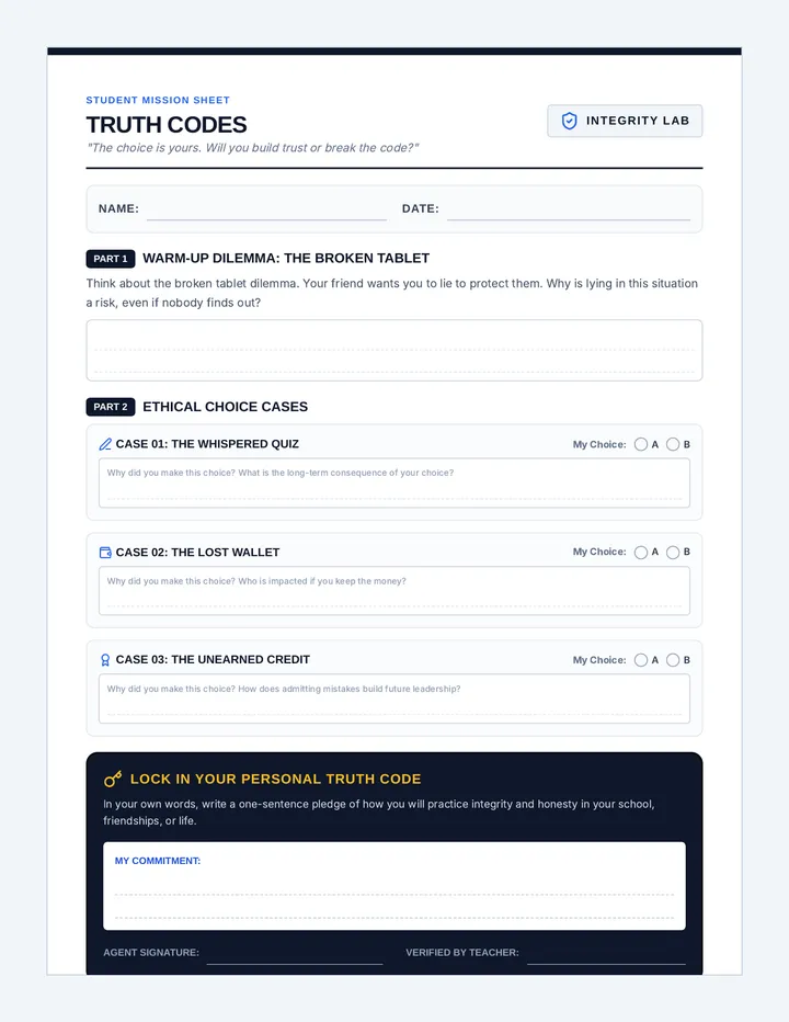 Truth Codes Worksheet