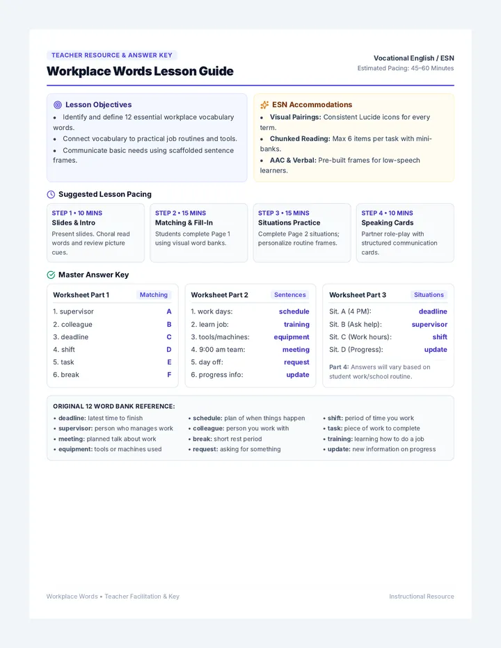 Workplace Words Teacher Guide