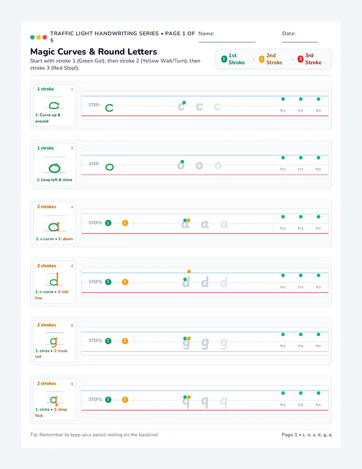 Traffic Light Handwriting Pack