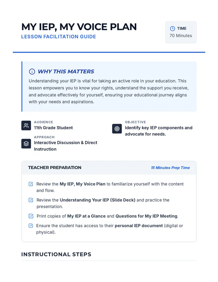My IEP My Voice Plan Lesson Plan