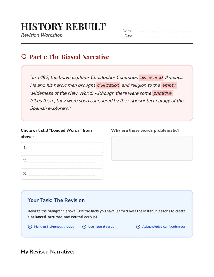History Rebuilt Worksheet