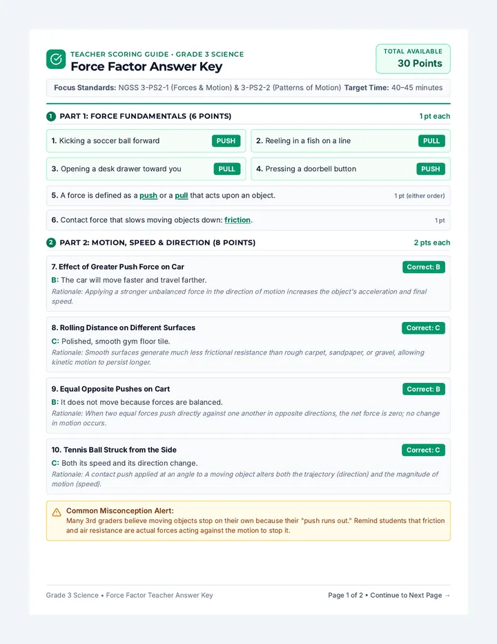 Force Factor Answer Key