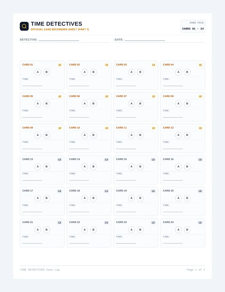 Time Detectives Recording Sheet