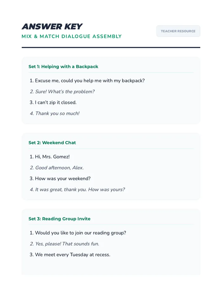 Dialogue Assembly Answer Key