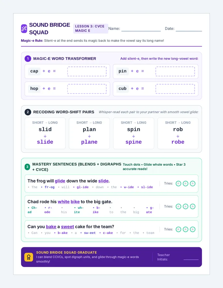 Magic Glide Worksheet