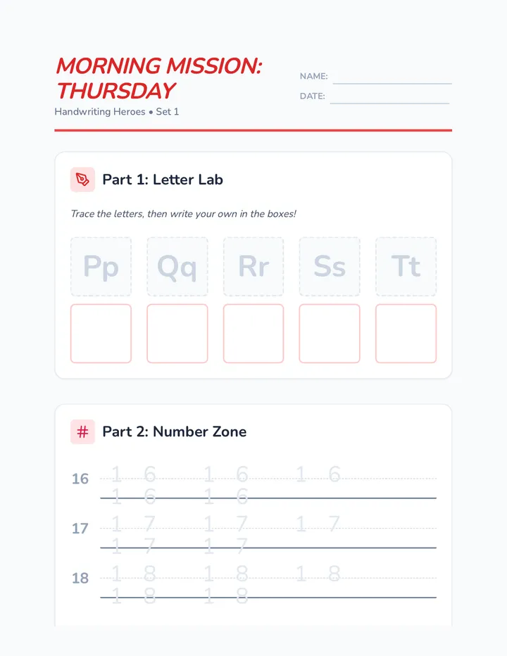Thursday Morning Mission Worksheet