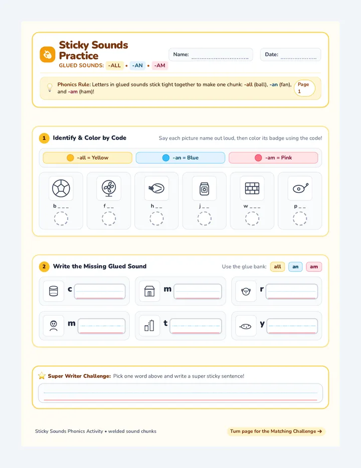 Sticky Sounds Worksheet
