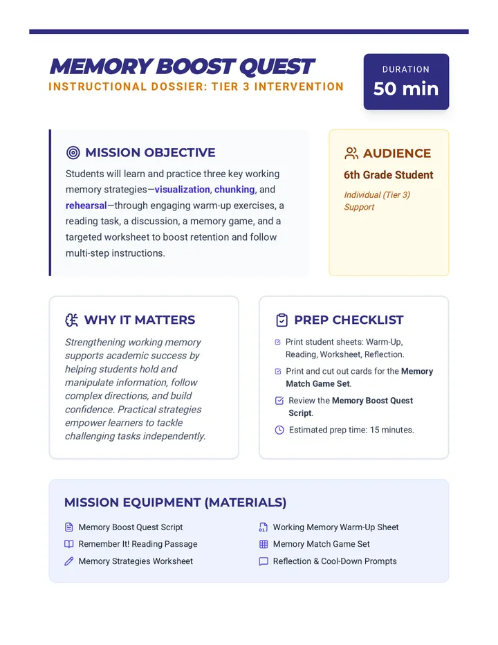 Memory Boost Quest Lesson Plan