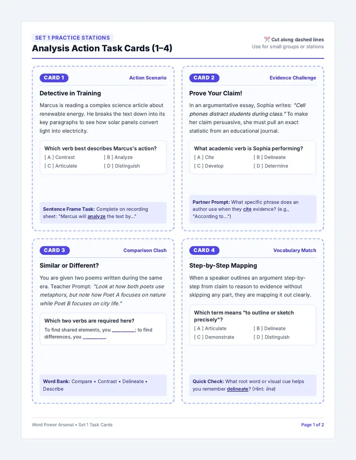 Analysis Action Task Cards