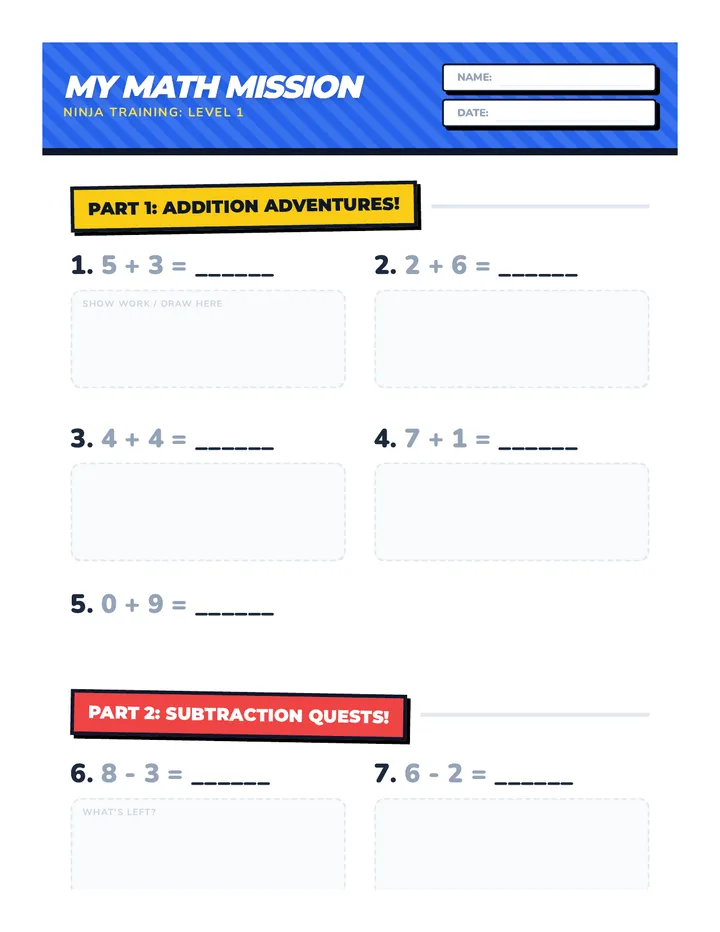 My Math Mission Worksheet